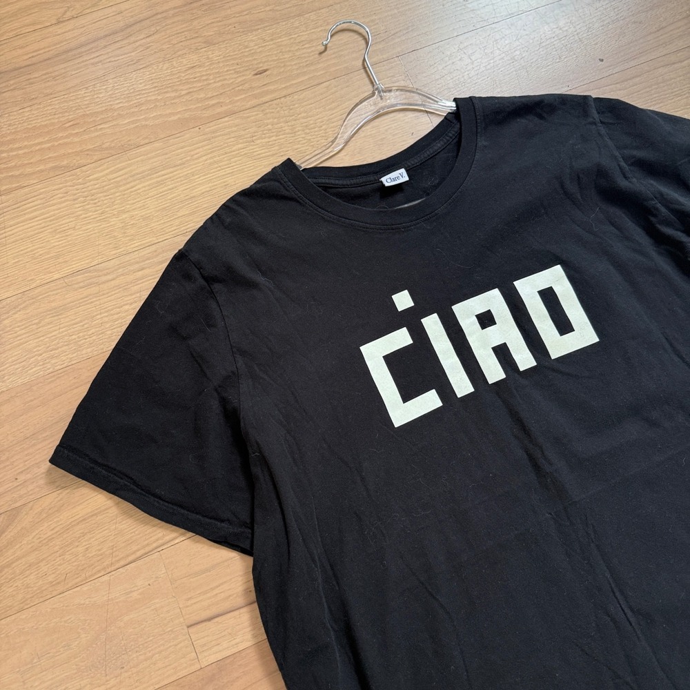 Clare V. Ciao Graphic T-Shirt Women XL Black Short Sleeve Cotton Made in USA